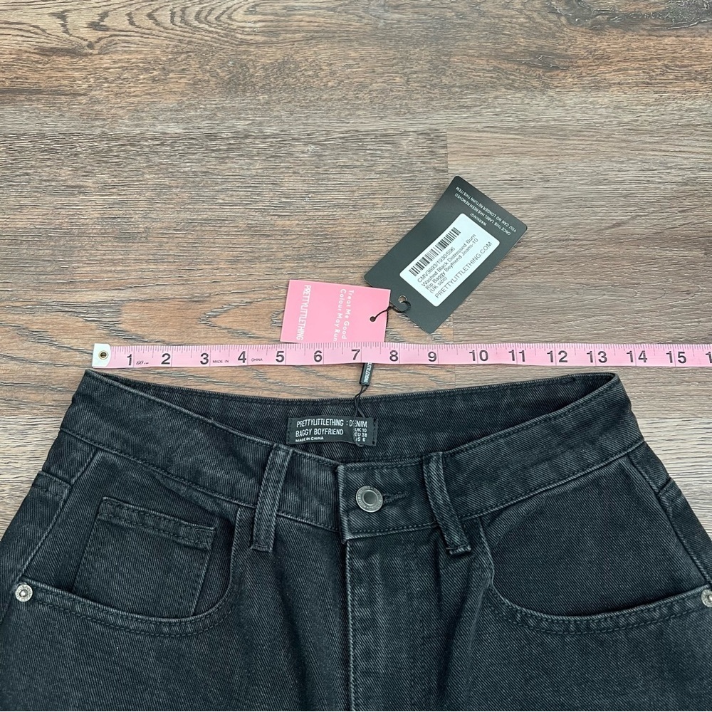 NWT Pretty Little Thing Bagg Boyfriend High-Waisted Black Jeans Distressed 6 - Picture 8 of 9